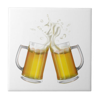 Two mugs with a light beer. tile