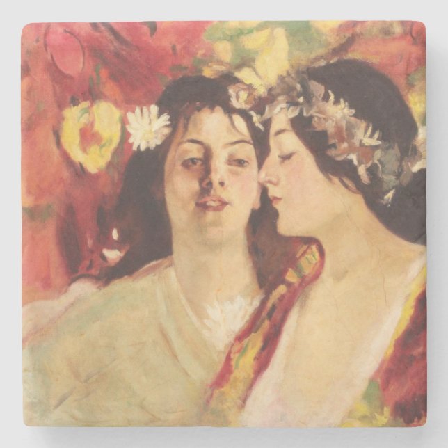 Two Muses of Spring (by Stefan Luchian) Stone Coaster (Front)