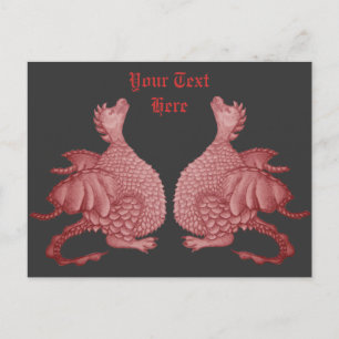 two mythical fantsy creatures cute red dragons postcard