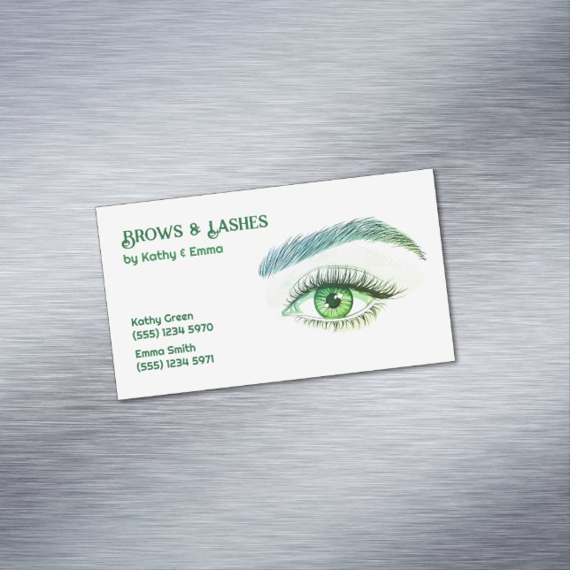 Two Names Brows Lashes Tech Green Magnetic Business Card (In Situ)