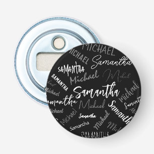 Two names couple pattern monogram black grey white bottle opener