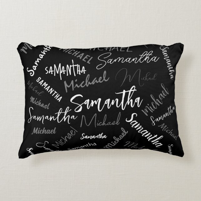 Two names couple pattern monogram black grey white decorative cushion (Front)