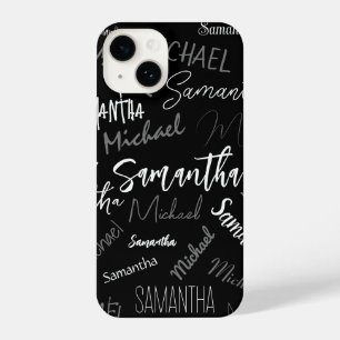 Two names couple pattern monogram black grey white iPhone 14 case