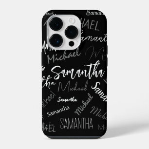 Two names couple pattern monogram black grey white iPhone 14 pro case