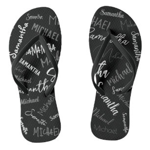 Two names couple pattern monogram black grey white jandals