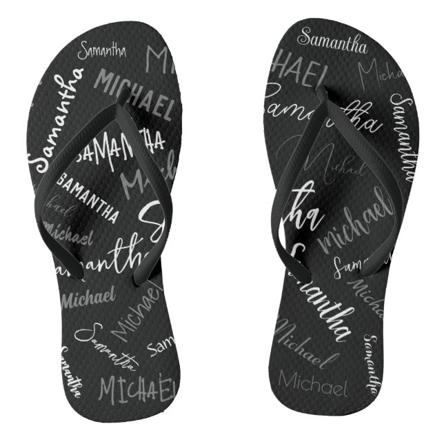 Two names couple pattern monogram black grey white jandals (Footbed)