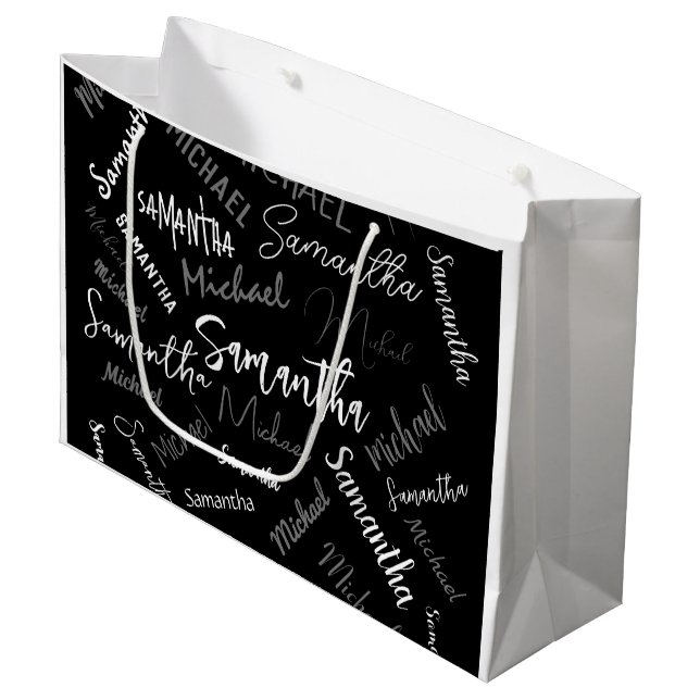 Two names couple pattern monogram black grey white large gift bag (Front Angled)