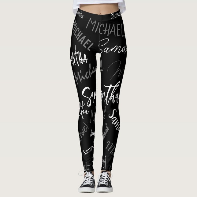 Two names couple pattern monogram black grey white leggings (Front)