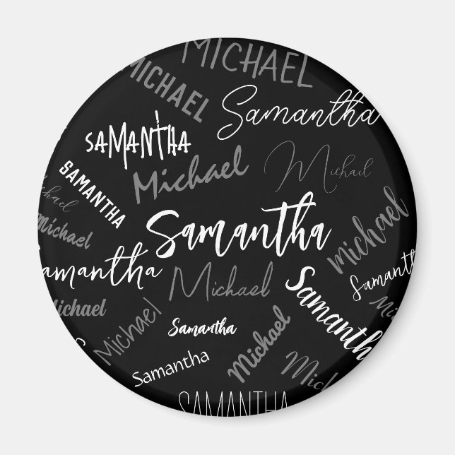 Two names couple pattern monogram black grey white magnet (Front)