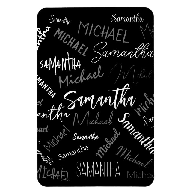 Two names couple pattern monogram black grey white magnet (Vertical)