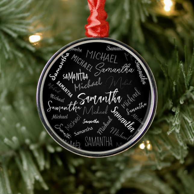 Two names couple pattern monogram black grey white metal tree decoration (Tree)