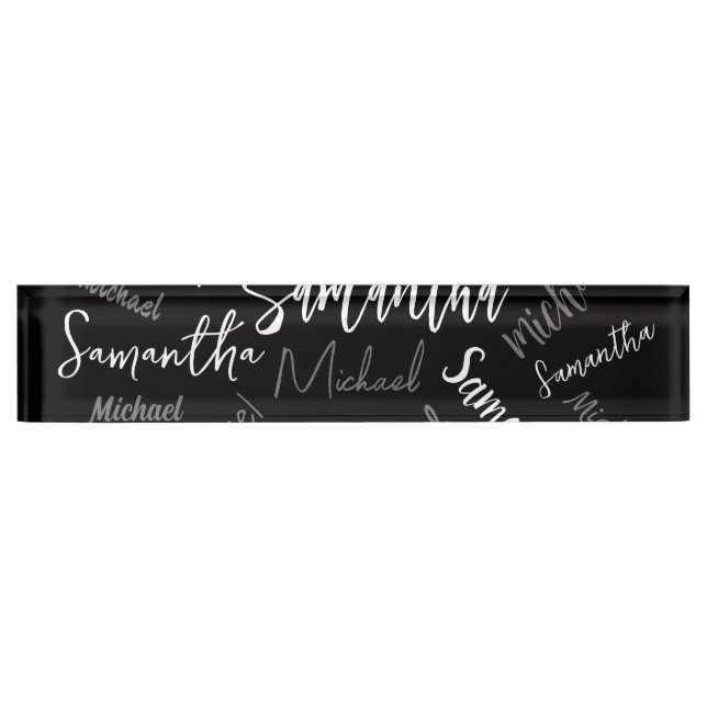 Two names couple pattern monogram black grey white nameplate (Front)