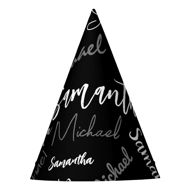 Two names couple pattern monogram black grey white party hat (Front)