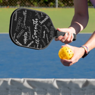 Two names couple pattern monogram black grey white pickleball paddle