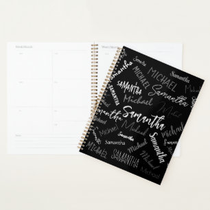 Two names couple pattern monogram black grey white planner