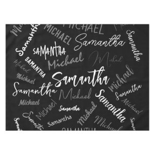 Two names couple pattern monogram black grey white tablecloth