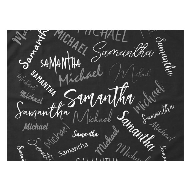 Two names couple pattern monogram black grey white tablecloth (Front (Horizontal))