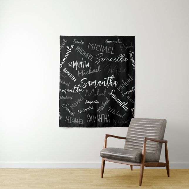 Two names couple pattern monogram black grey white tapestry (In Situ)