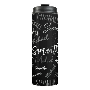 Two names couple pattern monogram black grey white thermal tumbler