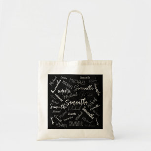 Two names couple pattern monogram black grey white tote bag