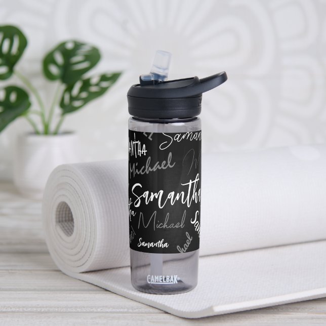 Two names couple pattern monogram black grey white water bottle (Yoga)