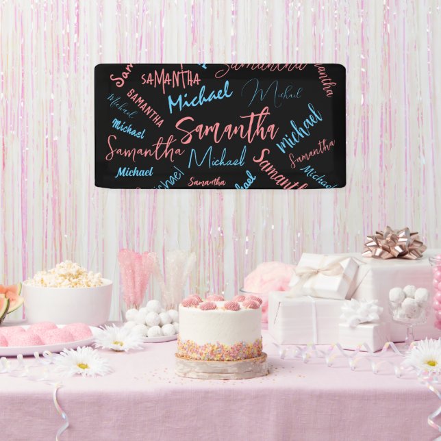 Two names couples pattern monogram blue light pink banner (Party)