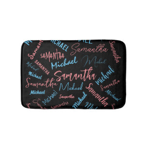 Two names couples pattern monogram blue light pink bath mat
