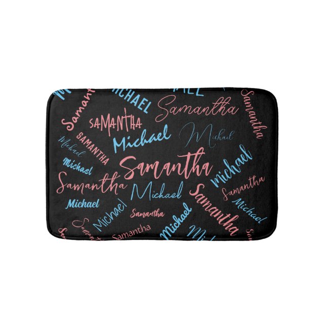 Two names couples pattern monogram blue light pink bath mat (Front)