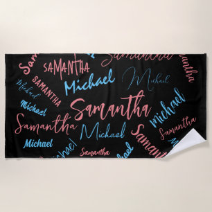 Two names couples pattern monogram blue light pink beach towel