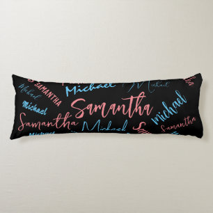 Two names couples pattern monogram blue light pink body cushion