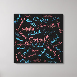 Two names couples pattern monogram blue light pink canvas print