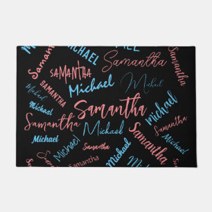 Two names couples pattern monogram blue light pink doormat