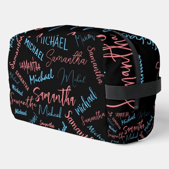 Two names couples pattern monogram blue light pink dopp kit (Left Corner)