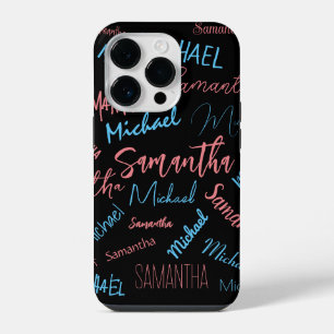 Two names couples pattern monogram blue light pink iPhone 14 pro case