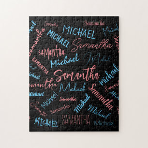 Two names couples pattern monogram blue light pink jigsaw puzzle