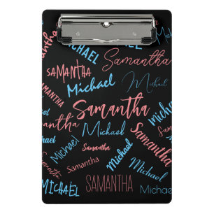 Two names couples pattern monogram blue light pink mini clipboard