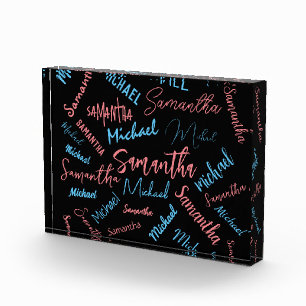 Two names couples pattern monogram blue light pink photo block
