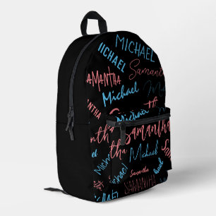 Two names couples pattern monogram blue light pink printed backpack