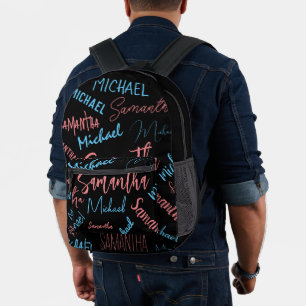 Two names couples pattern monogram blue light pink printed backpack