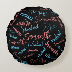 Two names couples pattern monogram blue light pink round cushion