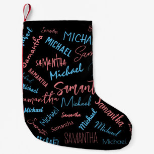 Two names couples pattern monogram blue light pink small christmas stocking