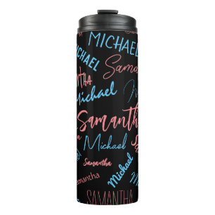 Two names couples pattern monogram blue light pink thermal tumbler