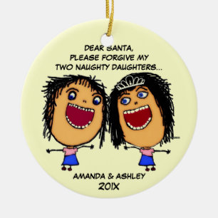 Two Naughty Daughters Cartoon Ceramic Tree Decoration