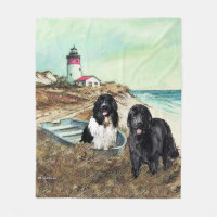 Two Newfs and Boat Fleece Blanket