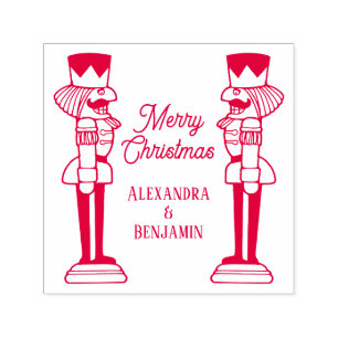 Two Nutcrackers Merry Christmas Couple Fam Name Self-inking Stamp