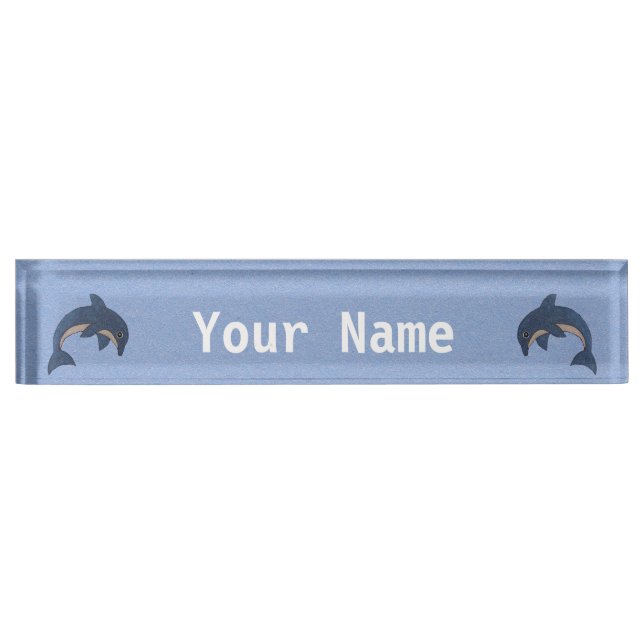 Two Ocean Blue and White Jumping Dolphins Nameplate (Front)