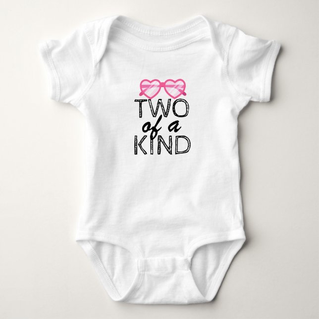 Two of a kind, girls twin baby, quote baby grow bodysuit (Front)
