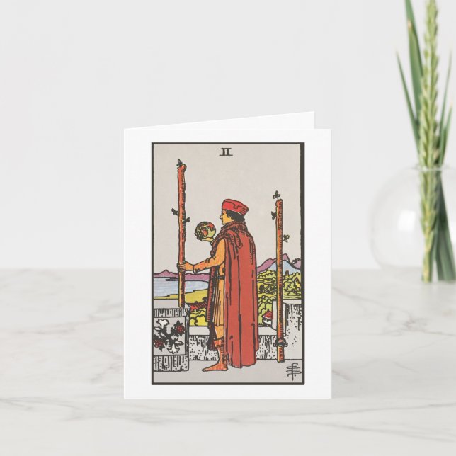 Two of wands - Rider Waite Smith tarot Card (Front)