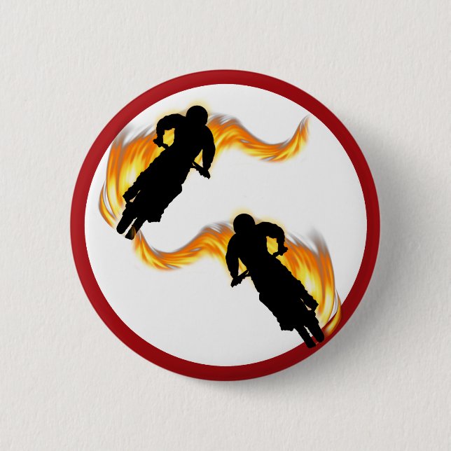 Two Off Road Dirt Bikes with Flames 6 Cm Round Badge (Front)