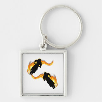 Two Off Road Dirt Bikes with Flames Key Ring